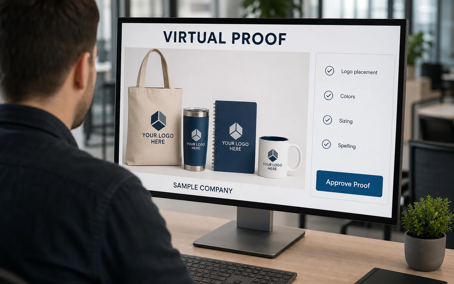 Virtual proof review for custom logo products before production