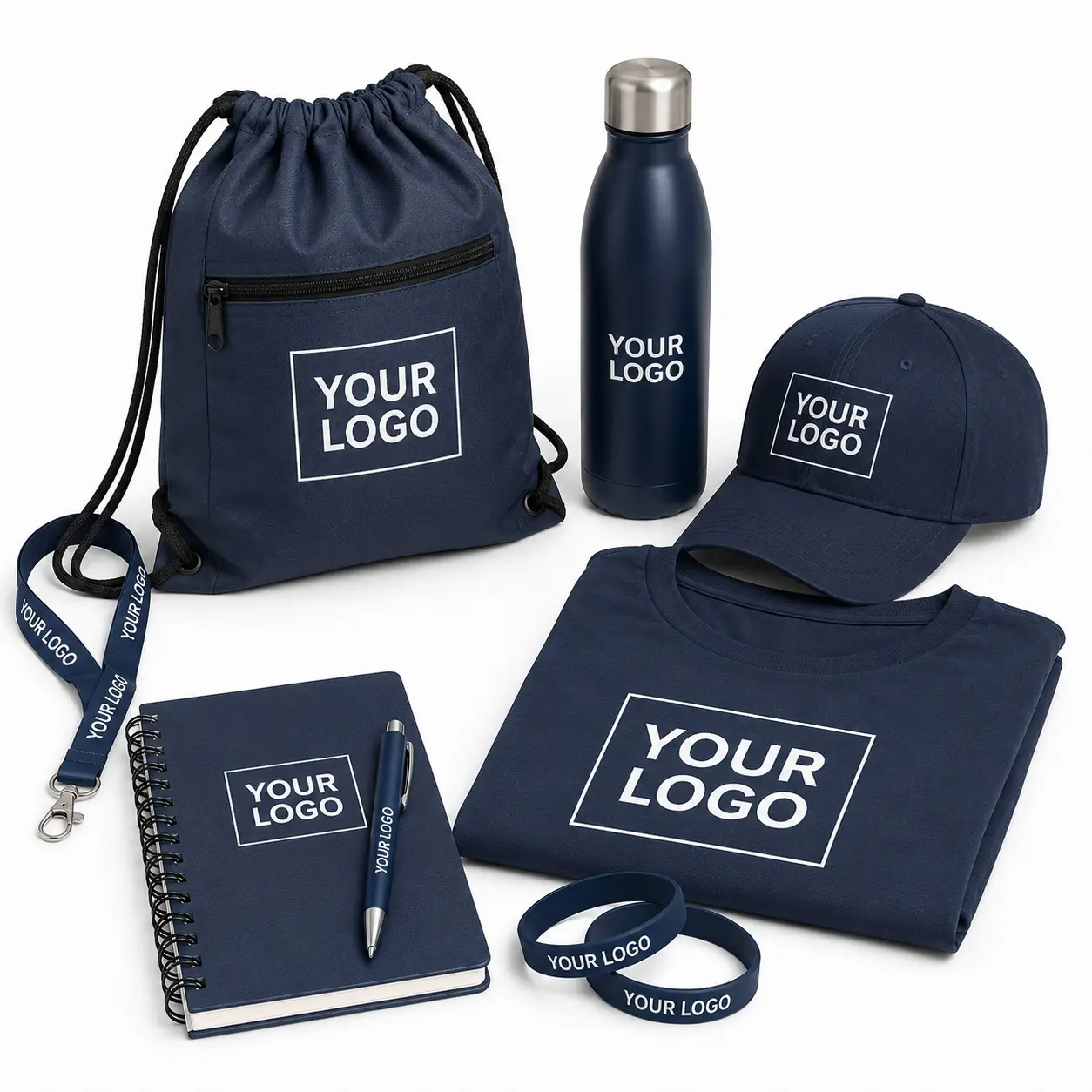 Client and partner promotional product program with coordinated logo-ready gifts