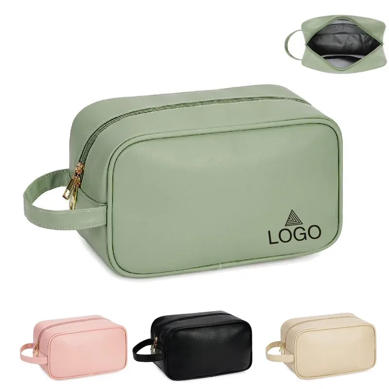 Soft PU Leather Zipped Travel Toiletry Bag With Custom Logo — DIBG110301, view 1 of 6