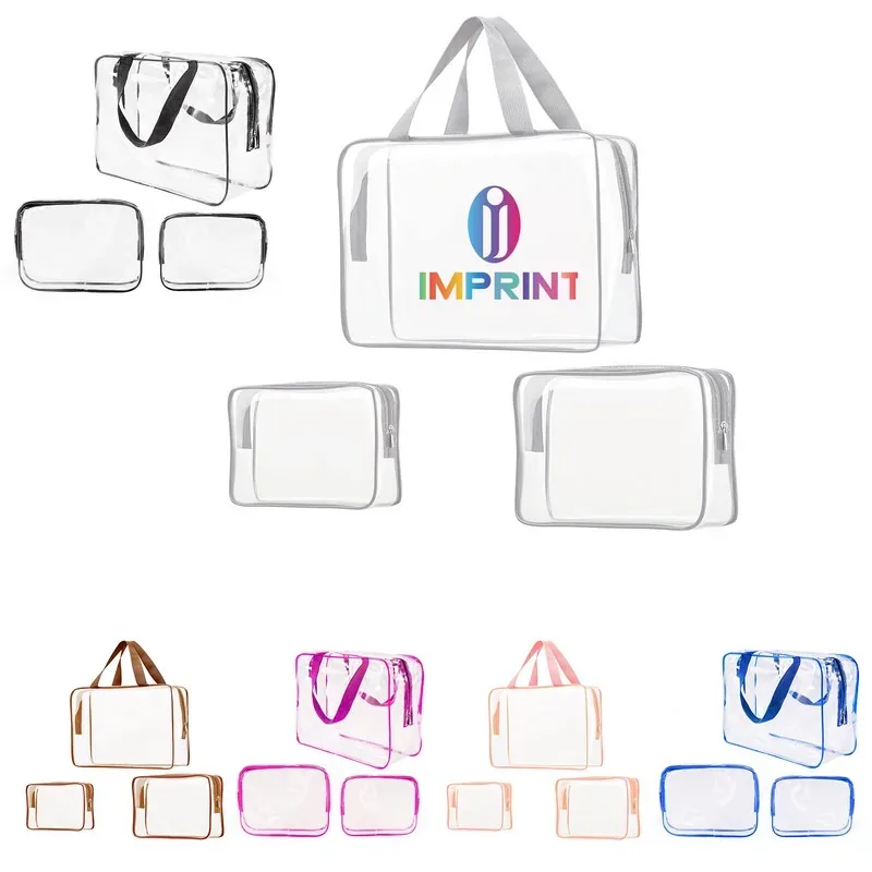 3Pcs Clear PVC Travel Toiletry Bag Set Waterproof Cosmetic — DIBG110310, view 2 of 9