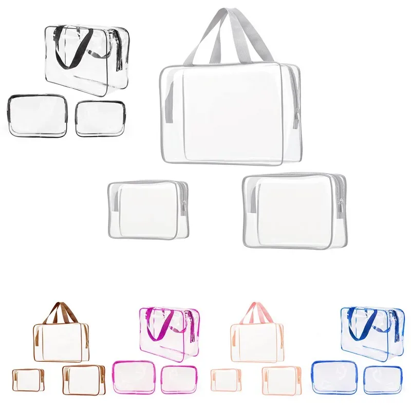 3Pcs Clear PVC Travel Toiletry Bag Set Waterproof Cosmetic — DIBG110310, view 3 of 9