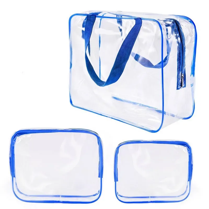 3Pcs Clear PVC Travel Toiletry Bag Set Waterproof Cosmetic — DIBG110310, view 5 of 9
