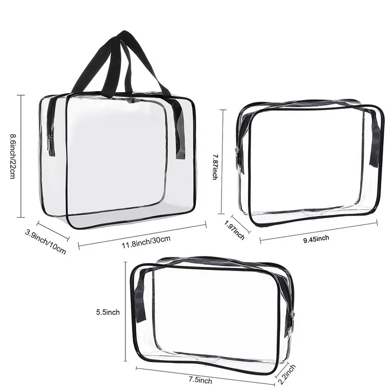 3Pcs Clear PVC Travel Toiletry Bag Set Waterproof Cosmetic — DIBG110310, view 8 of 9