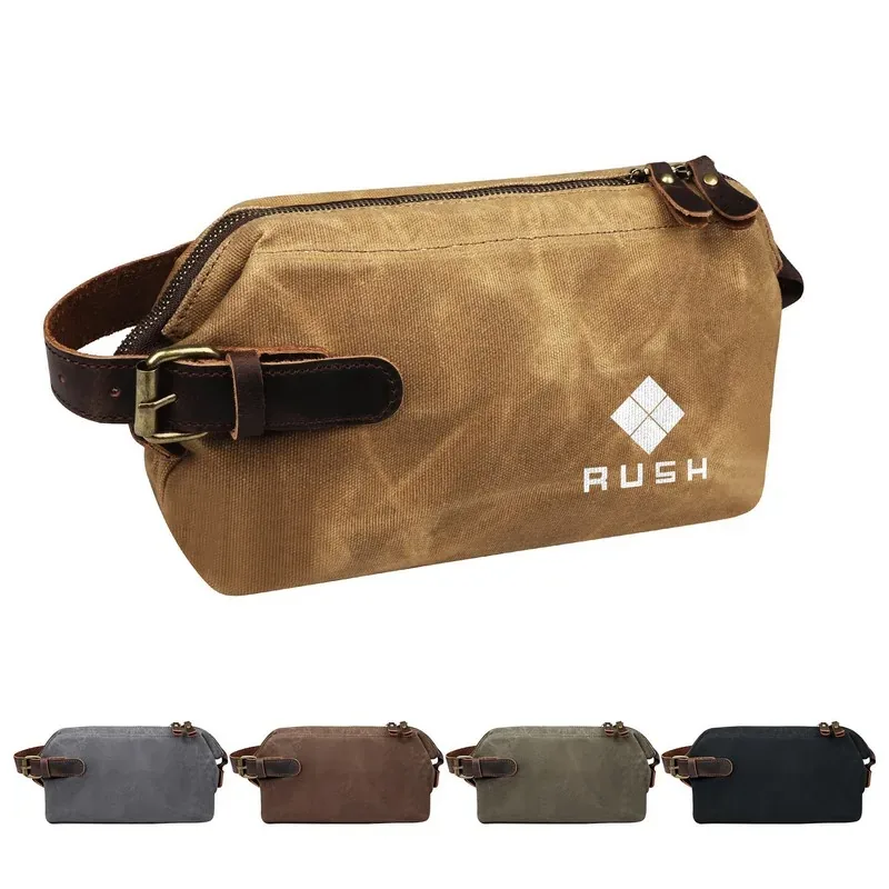 Portable Waxed Canvas Travel Toiletry Bag With Handle — DIBG110507, view 1 of 6