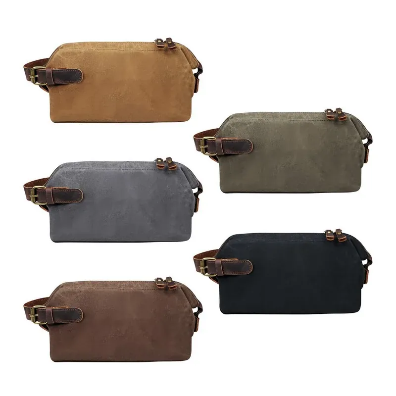 Portable Waxed Canvas Travel Toiletry Bag With Handle — DIBG110507, view 3 of 6