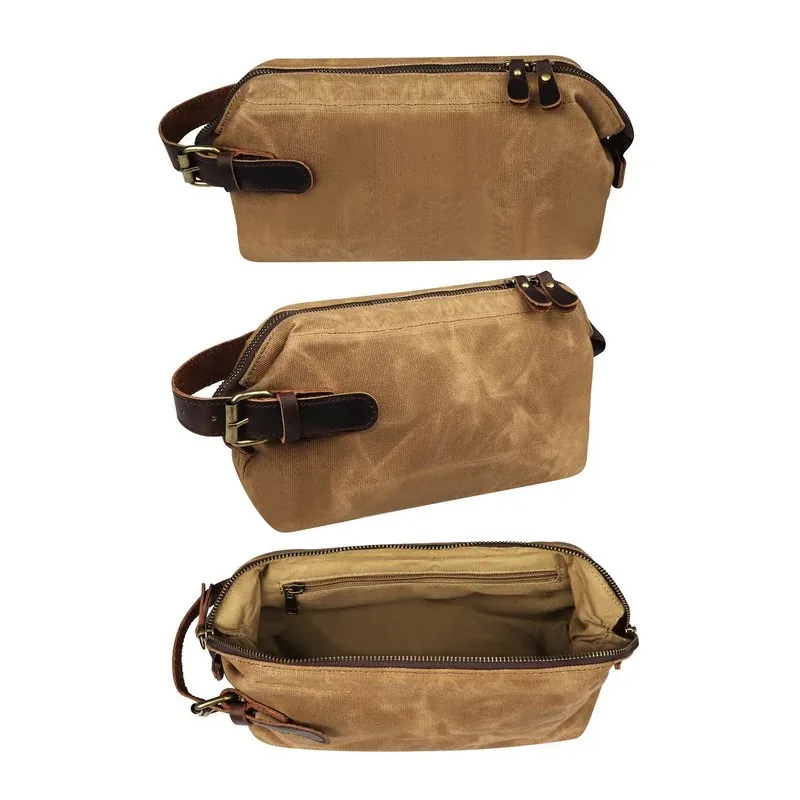 Portable Waxed Canvas Travel Toiletry Bag With Handle — DIBG110507, view 4 of 6