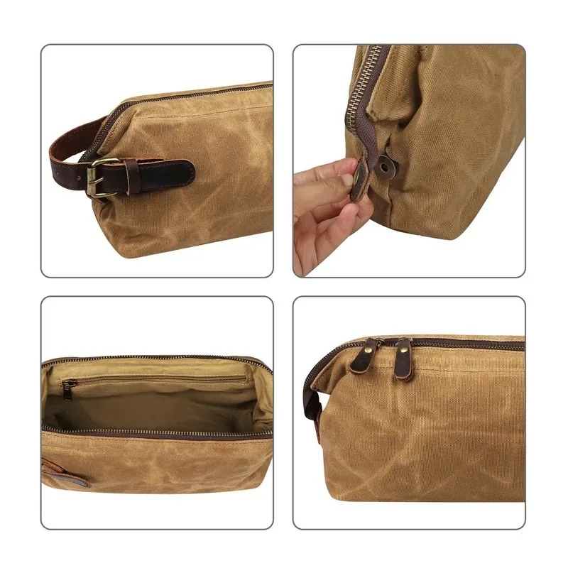 Portable Waxed Canvas Travel Toiletry Bag With Handle — DIBG110507, view 5 of 6