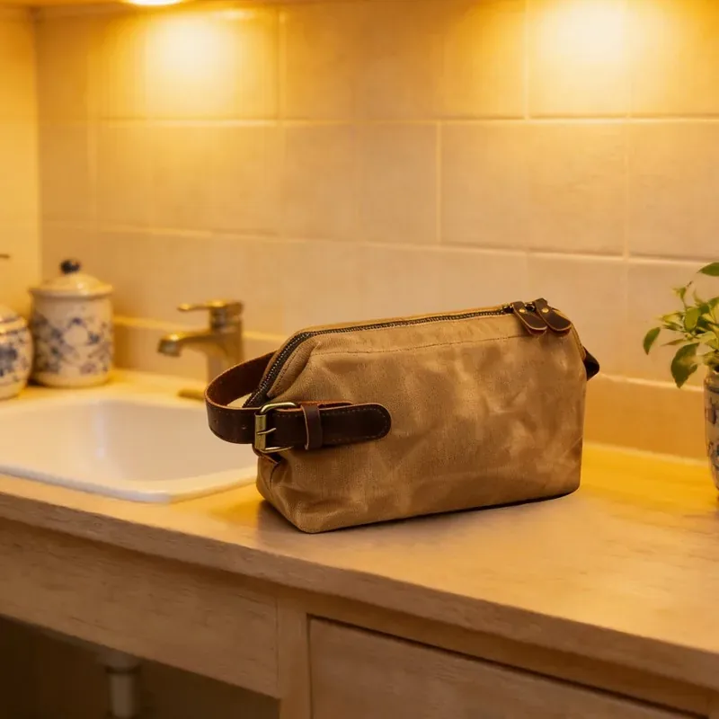 Portable Waxed Canvas Travel Toiletry Bag With Handle — DIBG110507, view 6 of 6