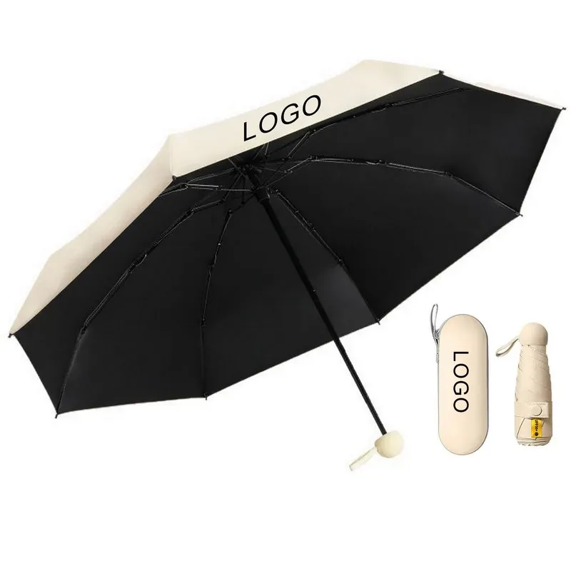 8 Rib Frame Five Fold Umbrella Black Coating With Storage — DIBG43509, view 1 of 13